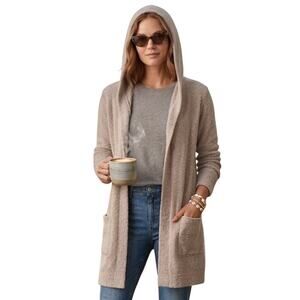 Barefoot Dreams CozyChicLite Coastal Hooded Cardigan Oatmeal XS S Soft Comfychic